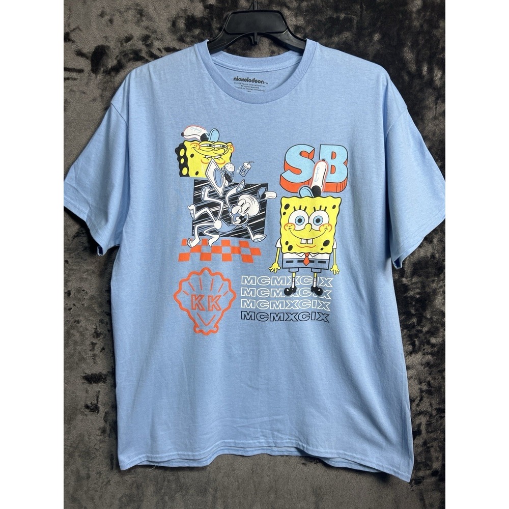 Nickelodeon SpongeBob Shirt XL Y2K Cartoon Graphic Tee Krusty Krab‎ Blue